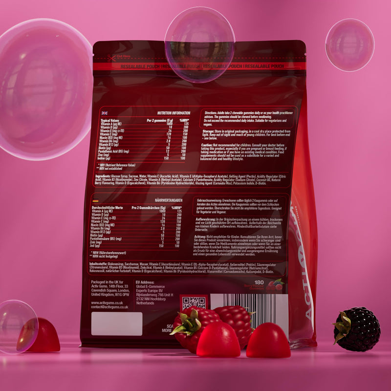 Adults Multivitamins 180 Vegan Gummies | 90 Days Supply | 11 Essential Vitamins & Minerals A,D,E,C,B3,B6,B5,B12, Biotin, Zinc & Iodine | | Resealable & Recyclable Pouch | For Men & Women by ActivGums®