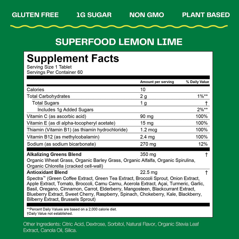 [Australia] - Amazing Grass Fizzy Green Tablets Superfood Lemon Lime: Green Superfood Water Flavoring Tablet with Antioxidants & Alkalizing Greens, 60 Count (Packaging May Vary) Superfood Lemon-Lime 10 Count (Pack of 6) 