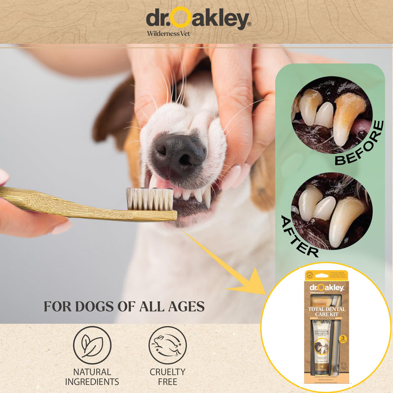 [Australia] - Total Dental Care Kit for Dogs & Cats – Chicken Flavor Enzymatic Toothpaste, Dual-Head Toothbrush & Finger Brush – Helps Reduce Tartar & Plaque – Vet Recommended – 3-Piece Set 