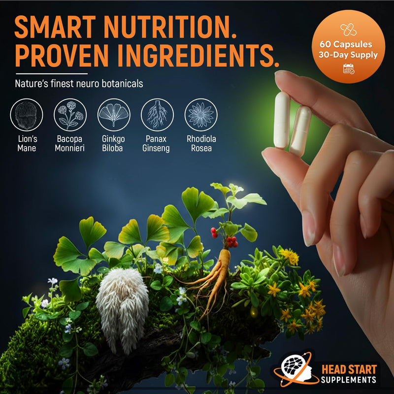 NuroFuel® Nootropic Brain Supplement for Focus, Energy, Memory & Mental Performance | with Ginkgo Biloba, Bacopa, Lions Mane, Rhodiola & Vitamin B12 for Cognitive Support