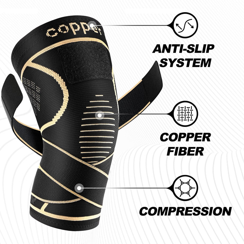 [Australia] - Copper Knee Brace for Women and Men(2 pack)-Knee Compression Sleeve with Straps,Knee Braces for Knee Pain,Knee Support for Arthritis Medium 
