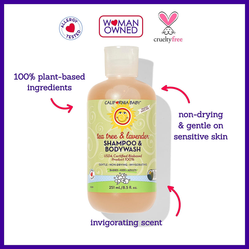 [Australia] - California Baby Tea Tree & Lavender Baby Shampoo And Body Wash - Allergy Tested Baby Soap and Toddler Shampoo, for Dry, Sensitive Skin, 100% Plant-Based - USDA Certified, 251 mL / 8.5 fl. oz. 