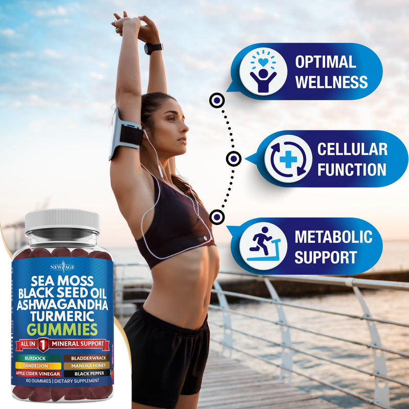 [Australia] - Sea Moss 3000mg with Colloidal Gold Black Seed Oil 2000mg Ashwagandha 1000mg Turmeric 1000mg Bladderwrack 1000mg Burdock 1000mg- with Manuka, Honey Dandelion with Trace Minerals - 120 Count 120 Gummies (Pack of 2) 