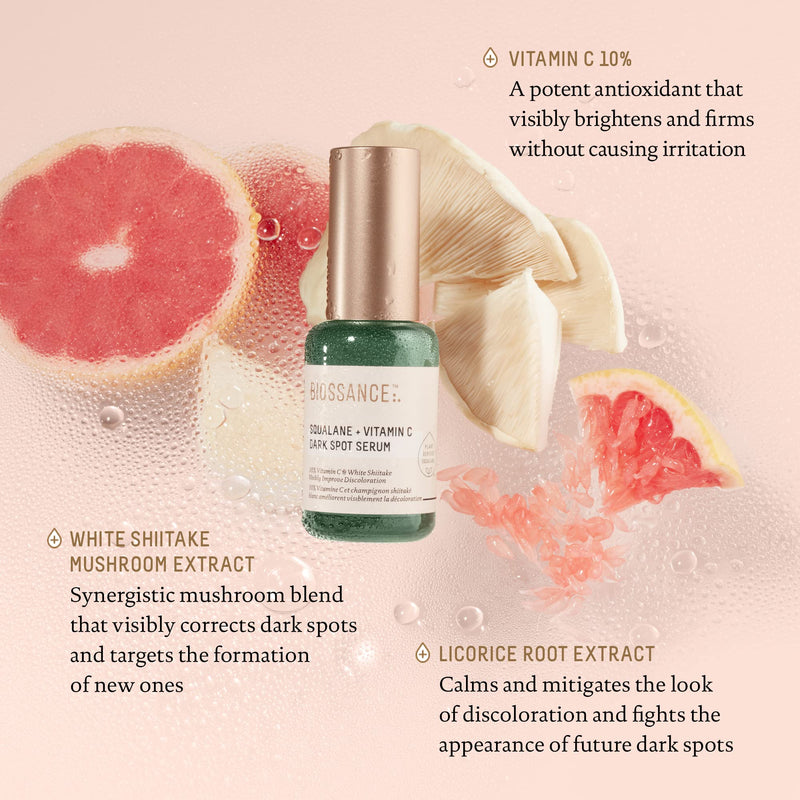 Biossance Squalane + Vitamin C Dark Spot Face Serum – 10% Vitamin C Serum & White Shiitake – Hydrating, Fragrance-Free, Non-Irritating, for Daily Use for All Skin Types 1.01 Fl Oz (Pack of 1)