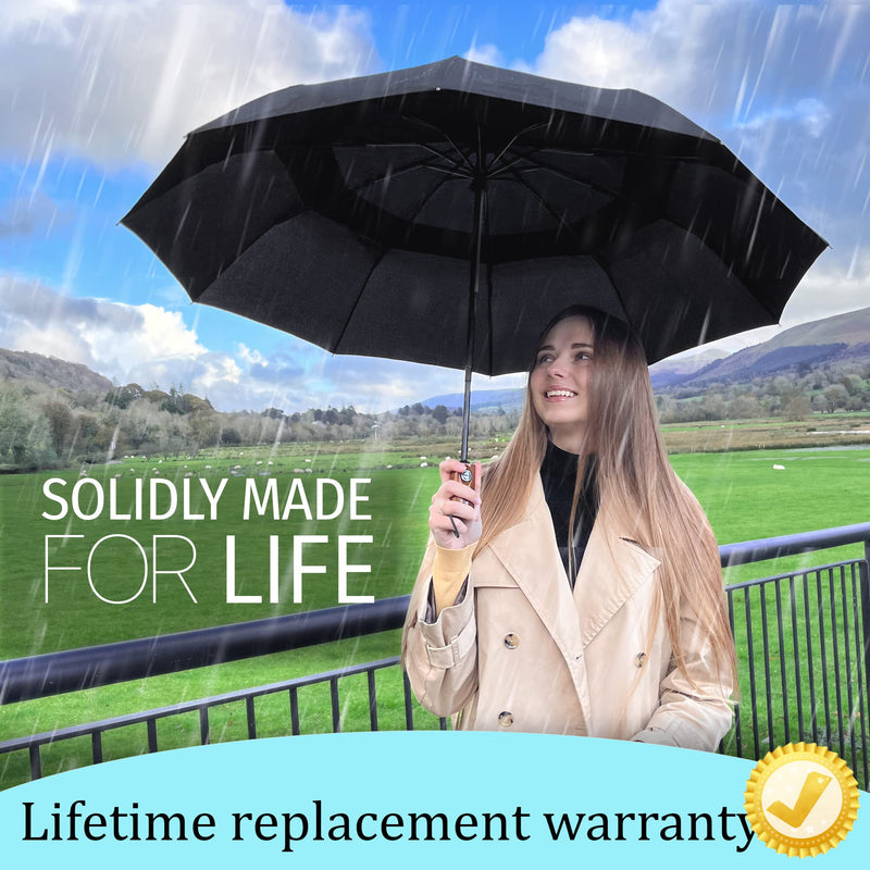 2 PCS Premium Windproof Umbrellas for Rain Compact Black and Blue Umbrella for Women and Men Automatic Open Close Folding