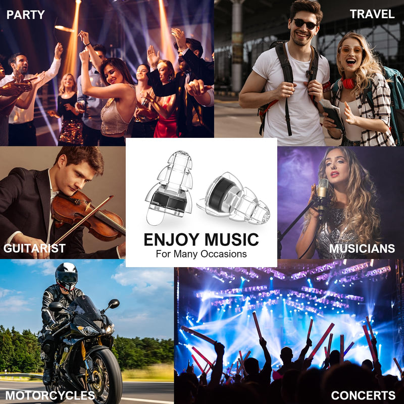 [Australia] - High Fidelity Concert Ear Plugs, Reusable Musicians Earplugs, 24dB Noise Reduction Music Ear Plugs for Concerts, Musicians, Festival, DJ's, Nightclub, Drummers, Party (2 Pairs) Black 