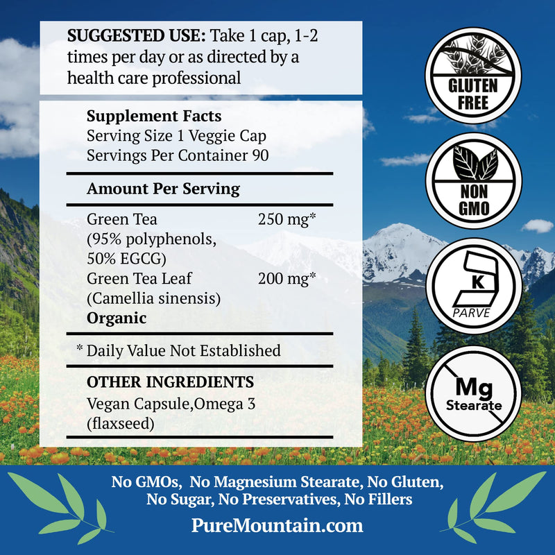 [Australia] - Green Tea Capsules - 90 Kosher Vegan Caps with 450mg Organic Full Spectrum and Pure Green Tea Extract 