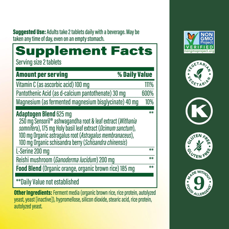 MegaFood Adrenal Strength, Adrenal Support Supplements, 60 Tablets | Reduce Stress and Cortisol Production with Ashwagandha, Magnesium Glycinate, Vitamin C, Holy Basil, Vegetarian, 30 Servings 60 Count (Pack of 1)