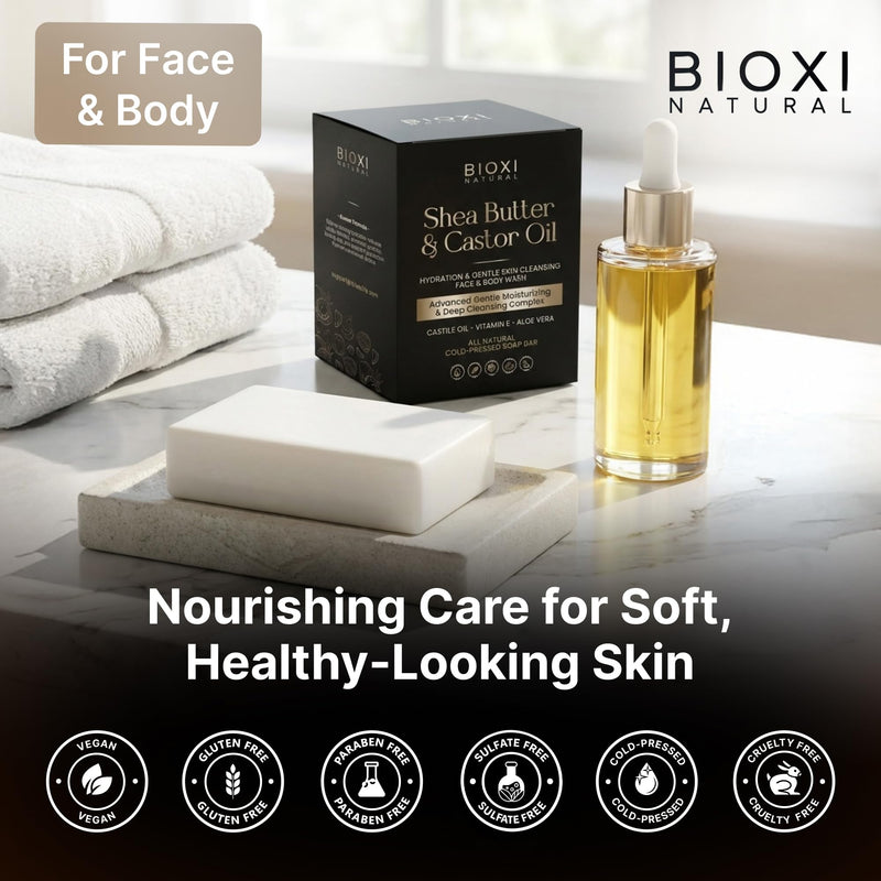 Shea Butter & Castor Oil Soap Bar - Advanced Hydration & Gentle Skin Cleansing Moisturizing Face & Body Wash - Natural Korean Cold-Pressed Formula with Castile Oil, Vitamin E & Aloe Vera - 2 Pack G11 Shea Butter Castor Oil 2 Pack