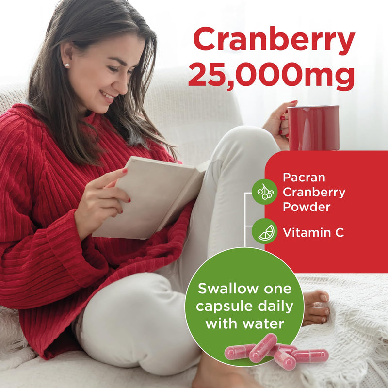 Healthspan Super Strength Cranberry (60 Capsules) | for Immune Health and Wellbeing | Equivalent to 25000 mg Whole Fresh Cranberries | Highly Concentrated Formulation | Added Vitamin C | Vegan