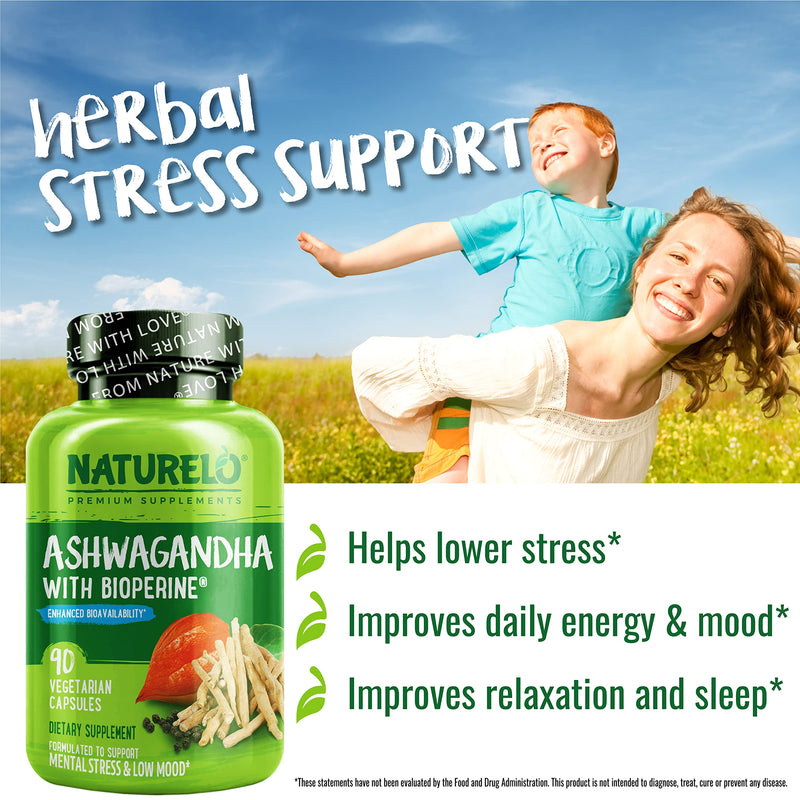 [Australia] - NATURELO Ashwagandha Organic Root Powder - Natural Herbs Supplement for Fatigue, Stress Relief, Mood Enhancer - with Black Pepper Extract - 90 Vegan Capsules Unflavored 90 Count (Pack of 1) 