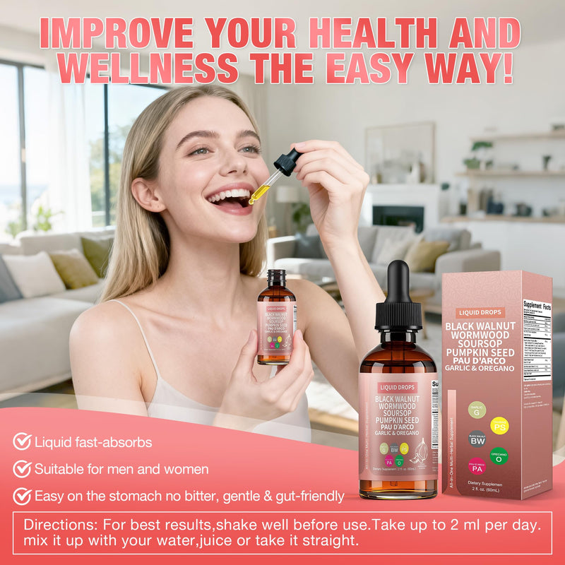 Black Walnut Wormwood Parasite Cleanse, Wormwood Black Walnut Clove Cleanse Drops, Rapid Gut Cleanse & Digestive Health, Alcohol-Free Gut-Friendly for Adults and Children, 2 Bottles