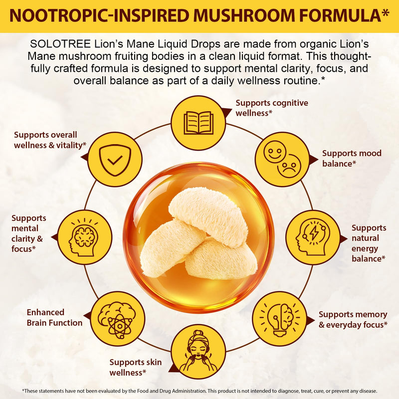 Lions Mane Supplement High Strength Mushroom Extract - Liquid Drops 60ml - Alcohol-Free, Sugar-Free, Vegan-Friendly - 670mg per Serving