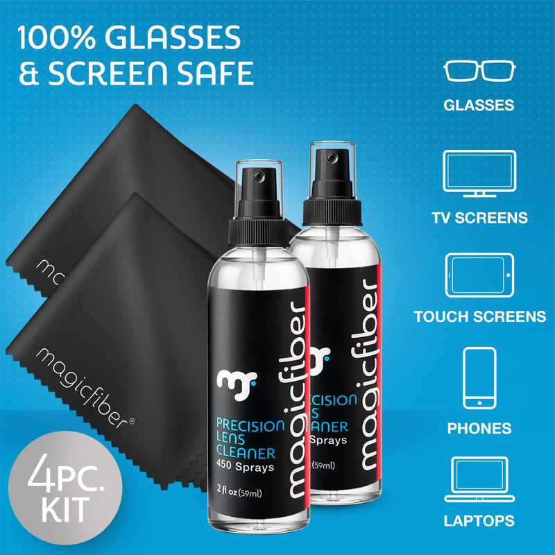 [Australia] - MagicFiber Glasses Cleaner Kit - 2 Eyeglass Cleaner Sprays + 2 Microfiber Cleaning Cloths - Premium Eye Glass Cleaners Spray and Glasses Wipes - Lens Cleaner Fluid, Microfiber Cleaning Cloth Set 