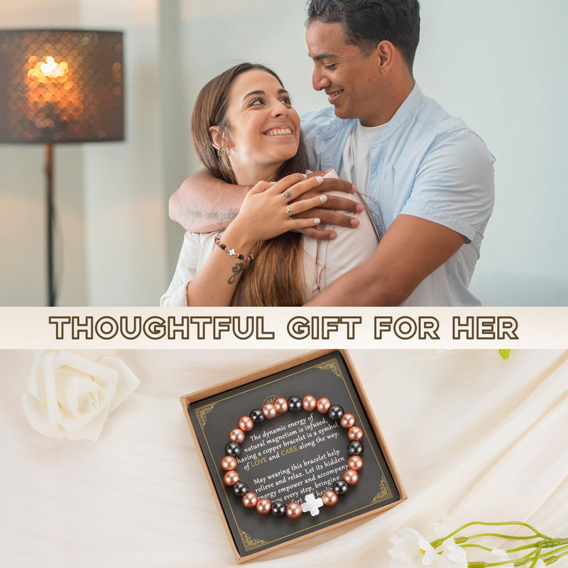 [Australia] - Copper Bracelets for Women and Men, Magnetic Bracelets for Women and Men with 3500 Gauss Magnetic Beads 99.9% Pure Cooper Christian Jewelry Pulsera de Cobre Para Hombres Copper Jewelry Women 6.5"-8" 