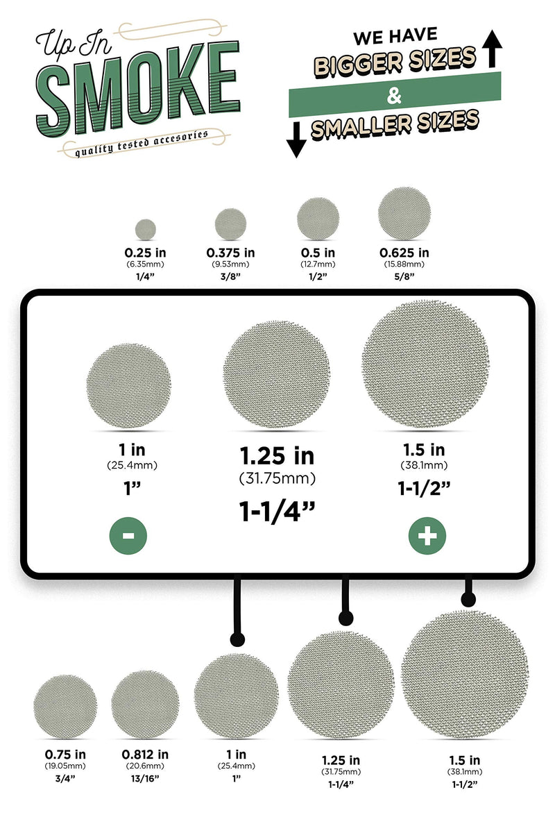 [Australia] - Made in The USA - 5 1.25" (1 1/4") Pipe Screen Filters (Extra Fine Mesh) - Up in Smoke Brand 