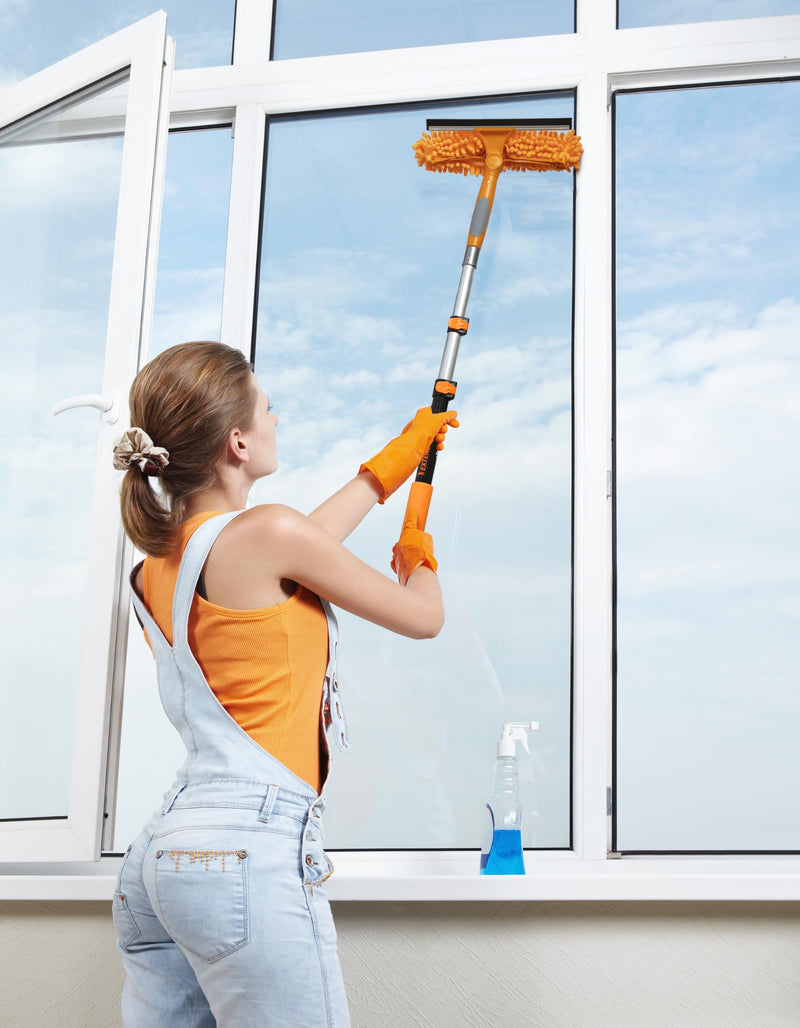 [Australia] - 1.5-3 ft Window Squeegee with Long Handle // Car Window Cleaner Tool & Window Squeegee with Scrubber with Telescopic Extension pole // Best Indoor Outdoor Window Washing Equipment 