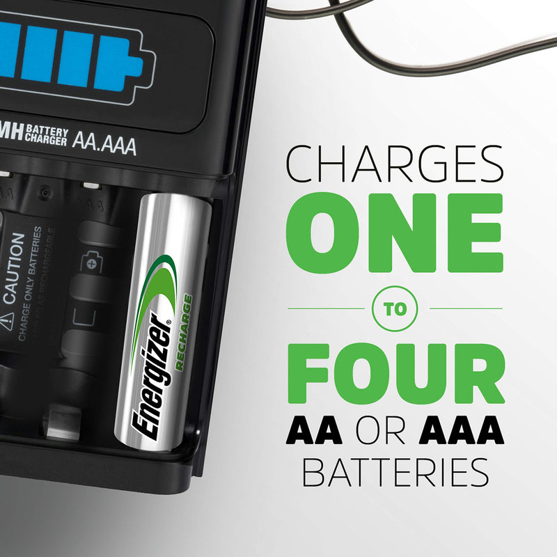 Energizer AA/AAA 1 Hour Charger with 4 AA NiMH Rechargeable Batteries (Charges AA or AAA batteries in 1 hour or less) - Packaging May Vary Battery Charger 1 COUNT