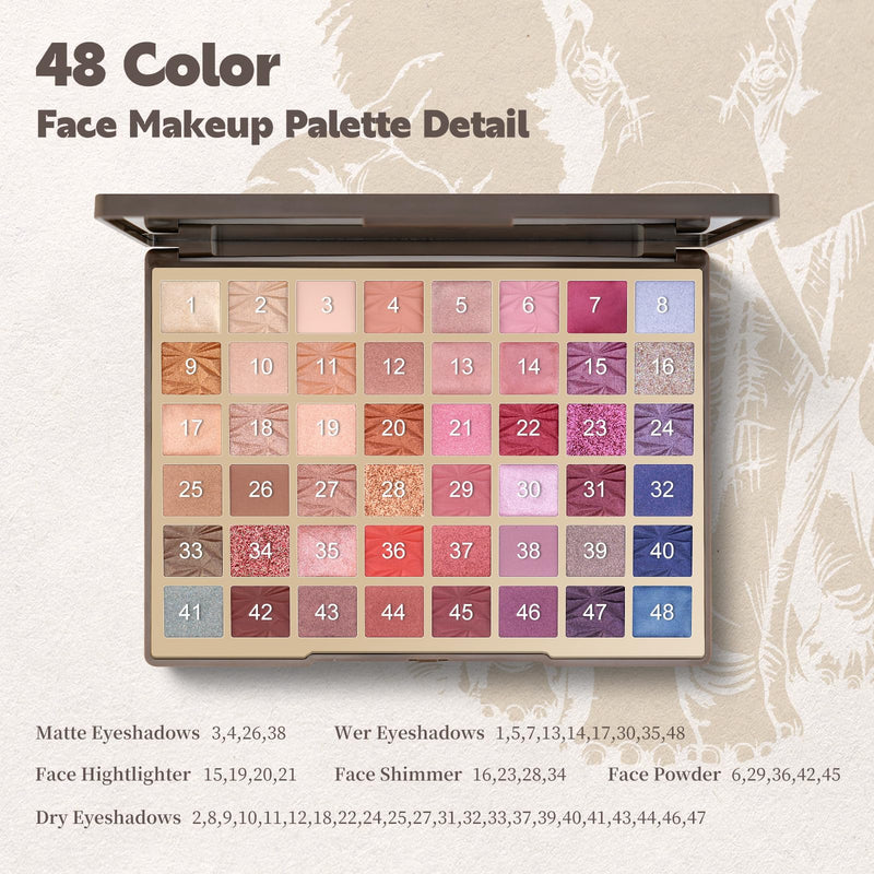 [Australia] - Color Nymph 48 Color Eye Makeup Palette, Highly Pigmented Eyeshadows Palettes with Mirror, Matte Shimmer Creamy Eye Shadows, Long Lasting Blendable Color Make Up Eye Shadows Cosmetics Gift Kit Brown 