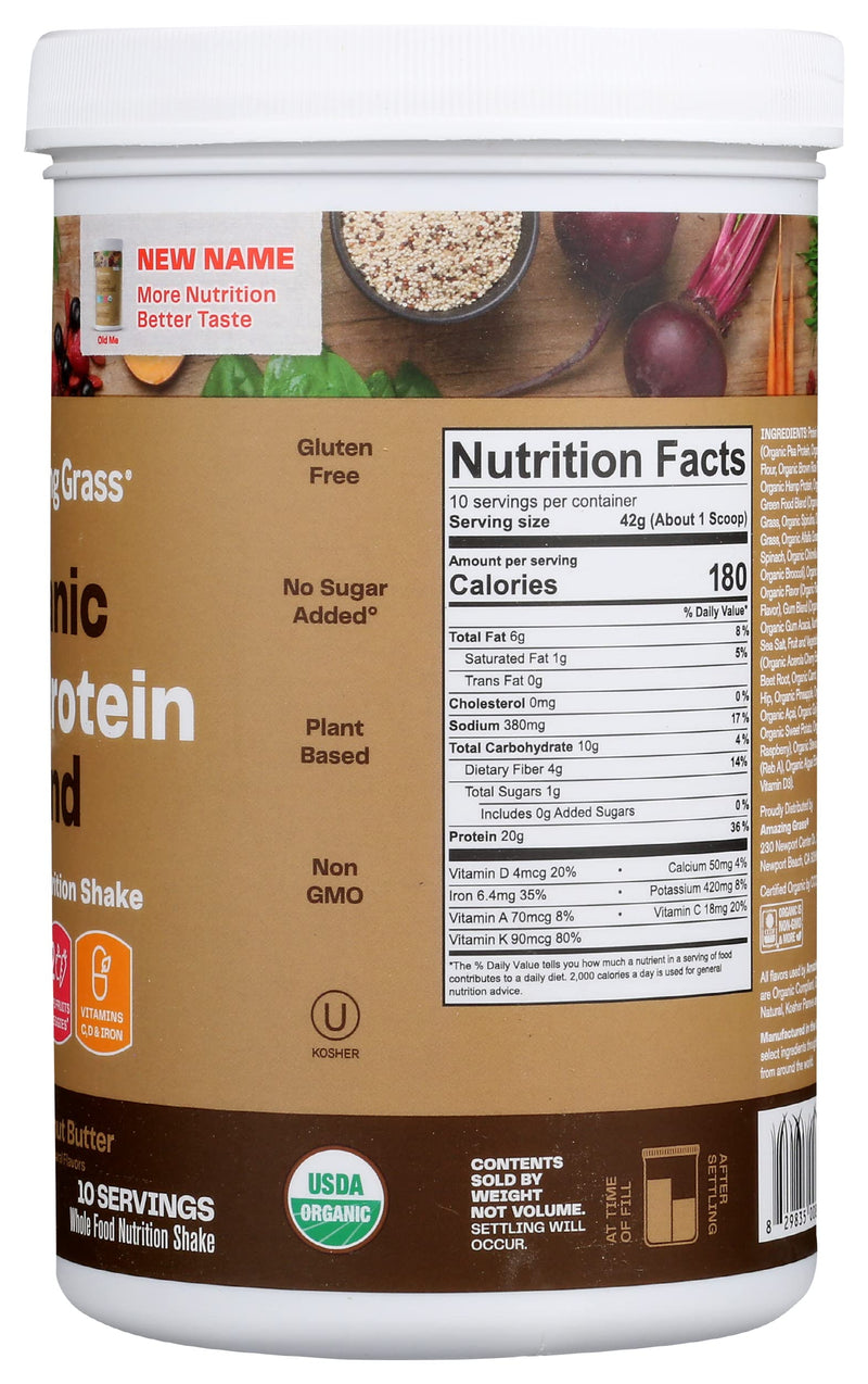Amazing Grass Organic Plant Protein Blend: Vegan Protein Powder, New Protein Superfood Formula, All-in-One Nutrition Shake with Beet Root, Chocolate Peanut Butter, 10 Servings, 14.8 Ounce (Pack of 1) 14.8 Ounce (Pack of 1)