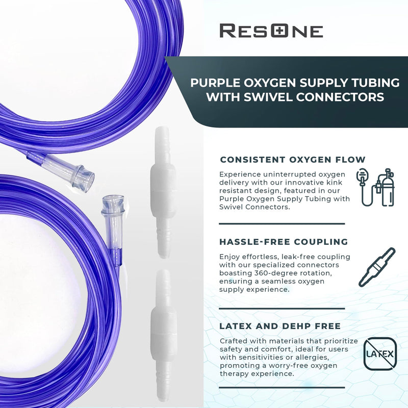 [Australia] - ResOne 2pk 50Ft Oxygen Supply Tubing - Swivel Connectors, Crush Resistant - 360 Degree Rotation, for Nasal Cannulas, Cannula Nasal Tubing, Oxygen Concentrator - Purple 