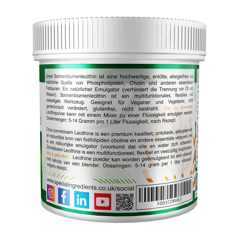 [Australia] - SUNFLOWER LECITHIN POWDER 500g HIGHEST QUALITY GMO FREE (GERMAN LABELS AND INSTRUCTIONS) 