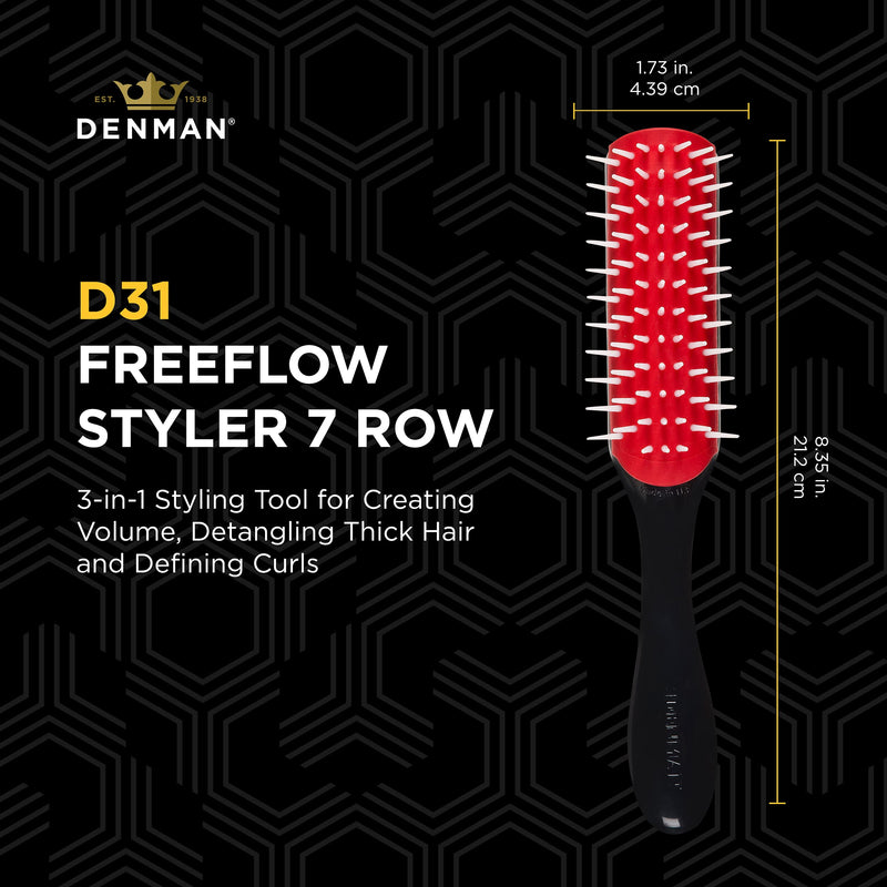 [Australia] - Denman Free Flow Wide Spaced Pins 7 Row Hair Styling Brush - 3-in-1 Styling Tool for Creating Volume, Detangling Thick Hair and Defining Curls, D31 