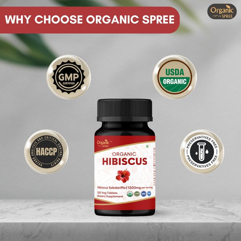 ORGANIC SPREE Hibiscus 120 Tablets | Hibiscus Sabdariffa (Gudhal) | USDA Organic Certified | Dietary Supplement - 120 Tablets*