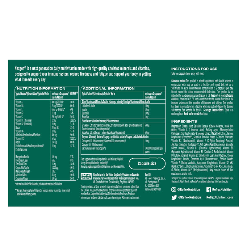Reflex Nutrition Nexgen® Multivitamins and Minerals for Immune Support (60 Caps)- Multi Mineral and Vitamins for Immune System - Vitamins for Tiredness and Fatigue - Vitamin D Magnesium Vitamin C Zinc Standard 60 count (Pack of 1)