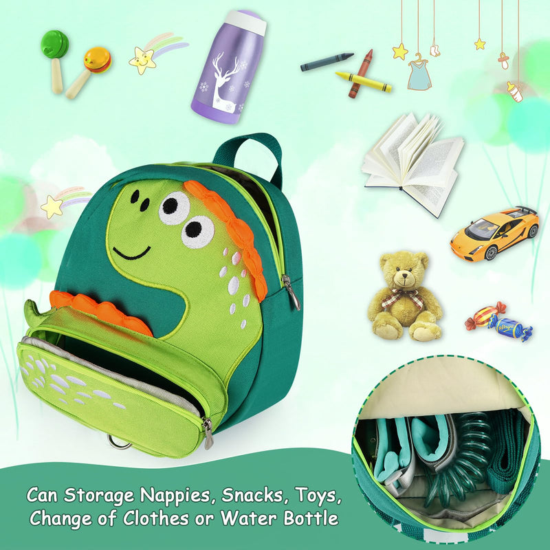 [Australia] - Accmor Toddler Harness Backpack Leash, Cute Dinosaur Backpacks with Anti Lost Wrist Link, Cute Mini Child Backpack Wristband Tether Strap and Protection Leashes for Boys Girls Aged 1-3 Years Aquamarine/Lightgreen Dinosaur 