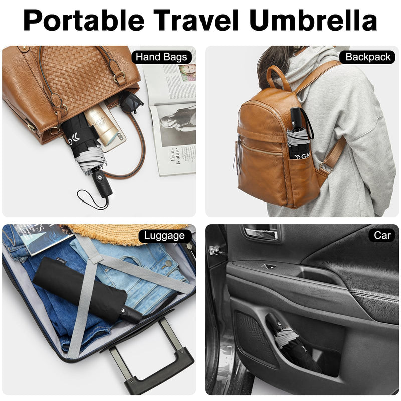 G4Free 2 Packs Windproof Portable Travel Umbrella for Rain & Sun, Strongest Fiberglass Frame, Eco Double Canopy with Reflective Strip, Auto Open Close Folding Umbrella For Car, Backpack, Purse