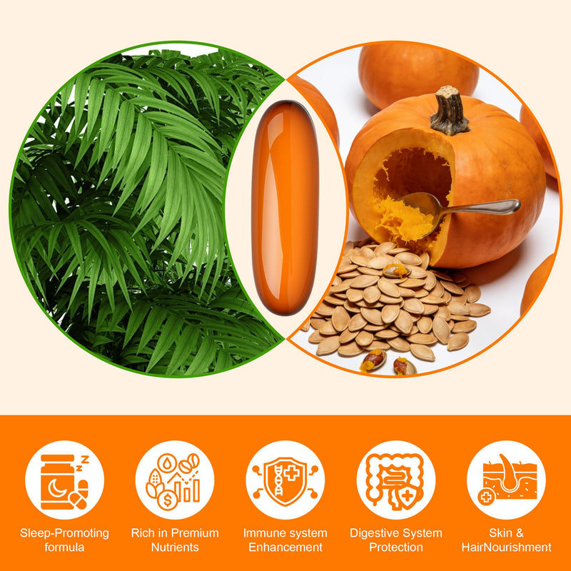 Pumpkin Seed Oil Capsules, Cold Pressed, Pure Virgin Oil, 300 Softgels Essential Fatty Acids & Phytosterols, 100 Days Supply Benefits for Hair Health, Non-GMO