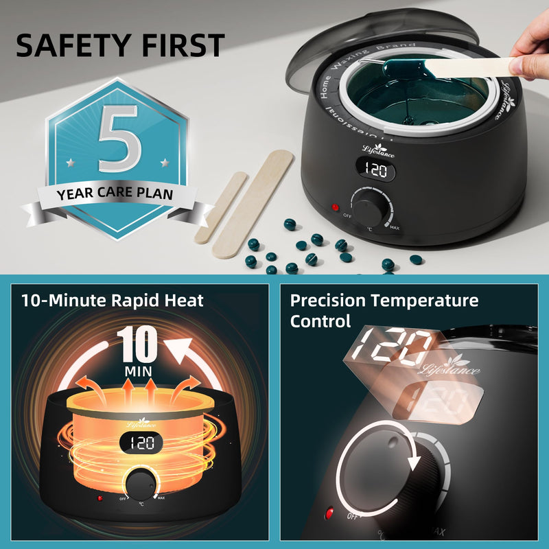 [Australia] - Lifestance Waxing Set Professional, Wax Warmer Wax Hair Removal with 400g Wax, 20 Wax Sticks, 10 Eyebrow Sticks, a Pre- and Post-Treatment Lotion, 5 Paper Rings Digital Body Waxing Set 100 g (Pack of 4) 