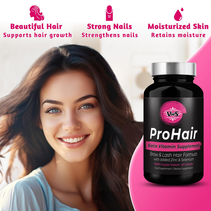 VWS Biotin 10,000 mcg Dietary Supplement w/Zinc & Selenium to Promote Thicker Hair Growth, Stronger Nails & Healthy Skin for Women and Men, 120 Vegan Capsules 1 Count (Pack of 120)