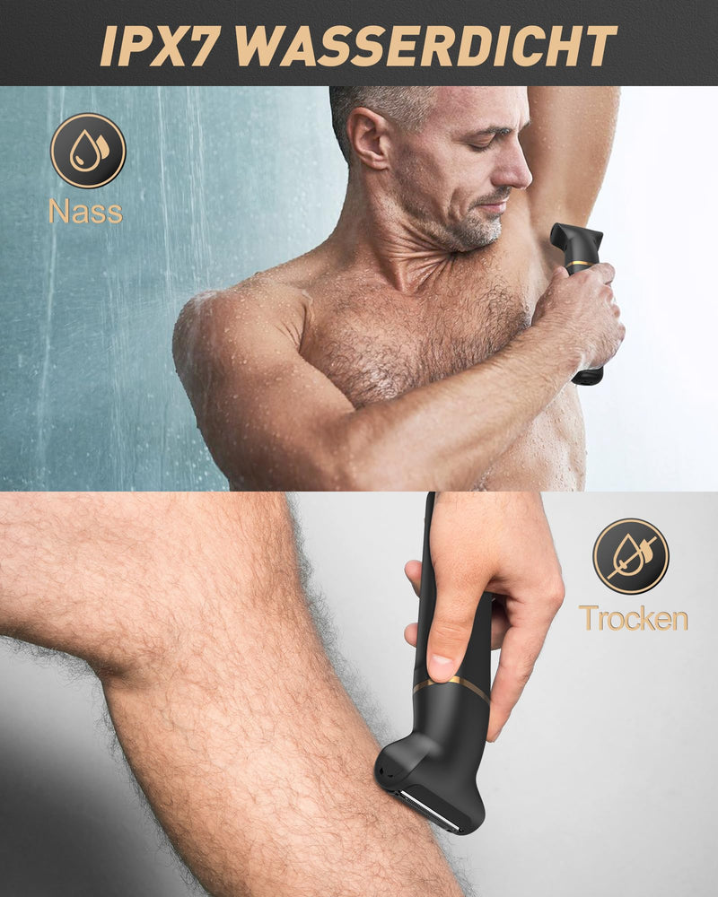[Australia] - Men's intimate razor, 3-in-1 men's electric razor/nose hair trimmer, IPX7 wet-dry razor, 120 min. running time, men's razor intimate area for armpit, legs, chest, groin, nose, USB-C charging station 
