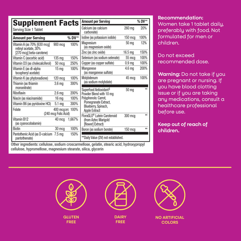 Nature's Way Alive! Women’s 50 Plus Complete Multivitamin Tablets, 50 ct | Daily Vitamin for Women 50 +, Supports Healthy Heart, Bones, and Brain Function*, with Superfood Antioxidants(1) 50 Count (Pack of 1)