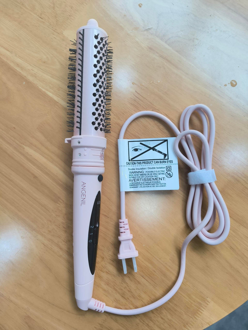 [Australia] - ANGENIL Thermal Hair Brush - Heated Hair Comb for Women, 1.5 inch Volumizer and Straightener, Tourmaline Ceramic Curling Iron, Detachable, Frizz-Free, Negative Ion, Dual Voltage, Beachwave, Pink 