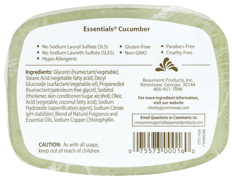 Clearly Natural Glycerin Bar Soap, Cucumber, 4 Ounce 4 Ounce (Pack of 1)