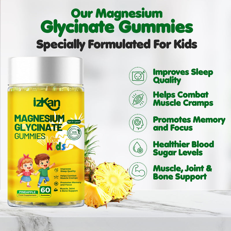 Magnesium Glycinate Gummies 100mg for Kids, Calm Magnesium Gummies for Sleep, Relaxation, Brain, Focus, Bones, No Melatonin, Gluten Free, Non GMO, Vegan, 60 Gummies (1) 1
