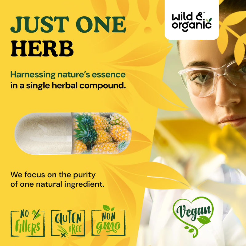 [Australia] - Wild & Organic Bromelain 500 mg Capsules - Digestive Support - Bromelain Powder Supplement - Pineapple Enzyme Source - Vegan, No Fillers, Non-GMO - 60 Count 