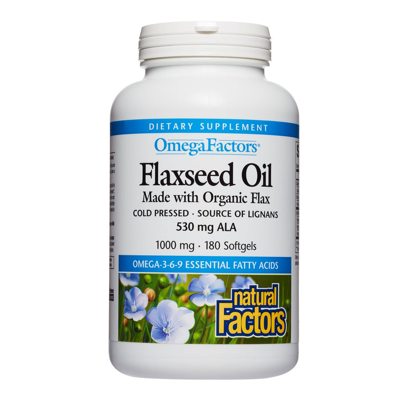 [Australia] - Omega Factors by Natural Factors, Flaxseed Oil, Supports Overall Health with Omega-3, 6 and 9 Fatty Acids, 180 softgels (180 servings) 180 Count (Pack of 1) 