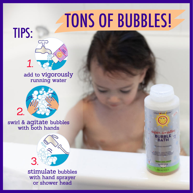[Australia] - California Baby Super Sensitive Bubble Bath | No Added Fragrance | 100% Plant-Based Ingredients (USDA Certified) | Allergy Friendly | Babies, Adults & Kid Bubble Bath | Ideal for Sensitive Skin | Free Bubble Wand Included |13 Fl oz 