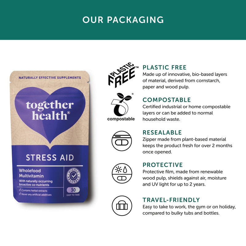 Stress Aid Complex – Together Health – 5 Essential B Vitamins – Schisandra, Ashwagandha & Rhodiola – Ocean-Sourced Magnesium – Vegan Friendly – Made in The UK - 30 Vegecaps 1 count (Pack of 30)