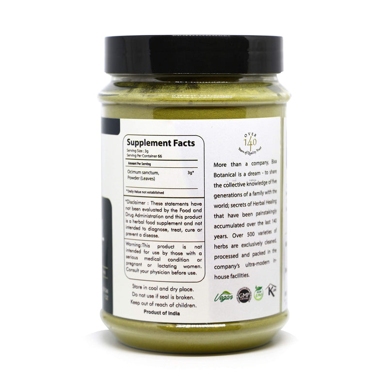 [Australia] - bixa BOTANICAL Tulsi Leaves Powder (Holy Basil Leaf/Ocimum Sanctum) 7 Oz / 200g,Pack of 1 | Support Immunity|Taken as Tea 7 Ounce (Pack of 1) 