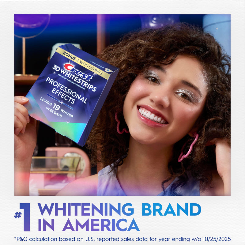 Crest Teeth Whitening Strips, Crest 3D Whitestrips Professional Effects, Enamel Safe Teeth Whitening Kit, 22 Treatments (44 Strips), Professional-Level Whitening, 19 Levels Whiter 44 Count (Pack of 1)