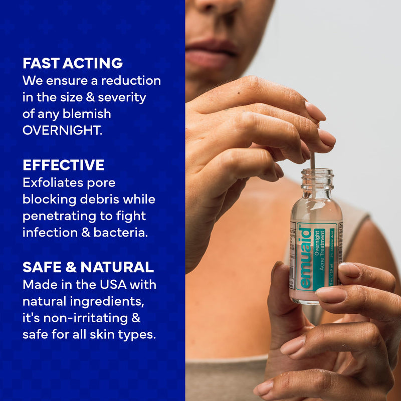 EMUAID Overnight Acne Treatment with Salicylic Acid, Fast-Acting Gel, 1oz | Clears Pimples, Cystic Acne, Blackheads, Rosacea & Hormonal Breakouts, For Adults and Teens