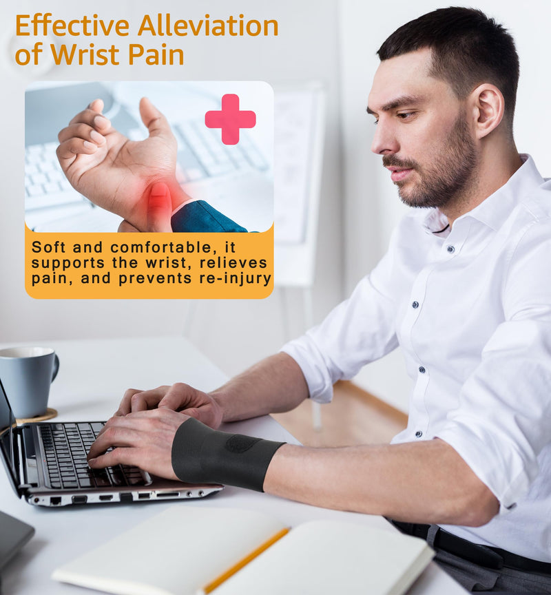 2 Pack Thin Compression Wrist Brace for Men & Women, Adjustable Elastic Wrist Support for Carpal Tunnel Arthritis Tendonitis Sports Pain Relief, Soft & Comfortable Day/Night Wrist Wraps (Black) Black