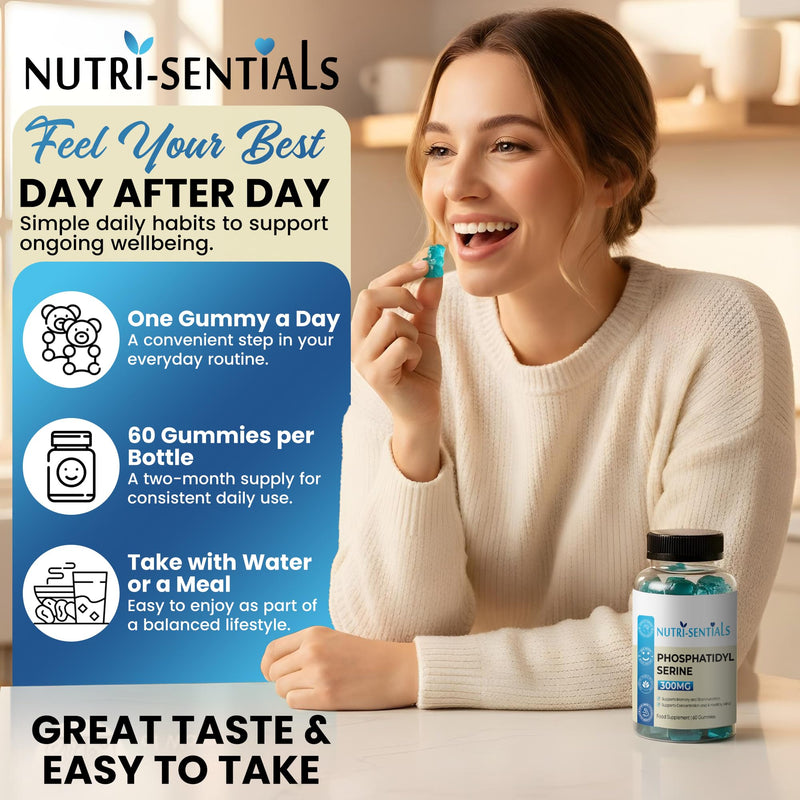 Phosphatidylserine Supplement 300mg- Organic Brain Supplement Support Gummies- Supports Memory, Mental Clarity, Mood & Cognitive Health- Natural Focus Gummies Supplements- 60 Count