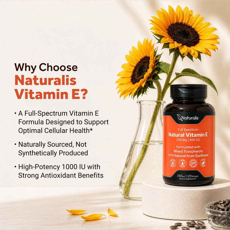 Naturalis Sunflower Vitamin E 268mg (400 IU) 120 Softgels | Sunflower-Sourced Vitamin E with Mixed Tocopherols for Skin Health and Immune Support.* 400 IU 120 Count (Pack of 1)
