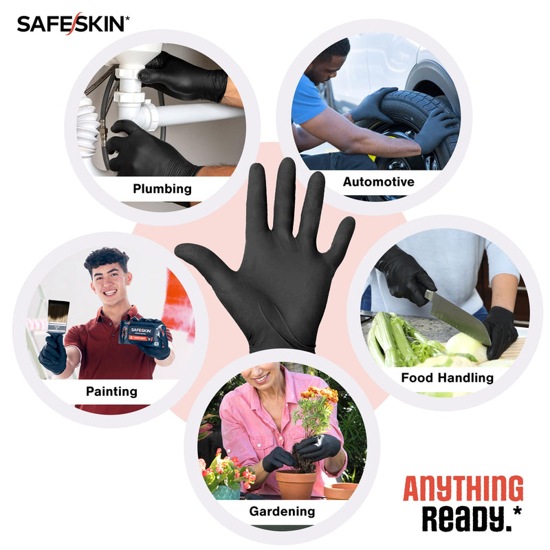 [Australia] - SAFESKIN Heavy Duty Nitrile Disposable Latex Free Gloves (40/160/1600 packs), Black Gloves for Food Prep, Cleaning, Mechanic Medium (Pack of 40) Pack of 40 